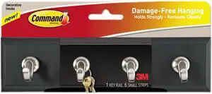 Command HOM18S - Decorative Key Rail, 8w x 1 1/2d x 2 1/8h, Black/Silver, 4 Hooks/Pack