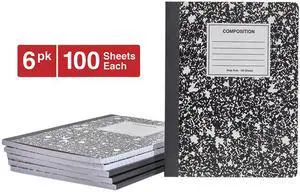 Universal UNV20936 Composition Book, Wide/Legal Rule, Black Marble Cover, 9.75 x 7.5, 100 Sheets, 6/Pack