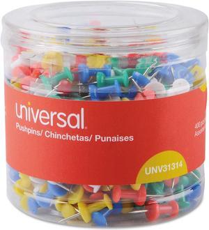 Universal UNV31314 Colored Push Pins, Plastic, Assorted, 3/8", 400/Pack
