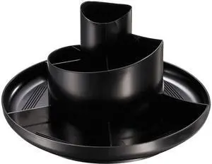 Universal UNV08151 Rotary Desk Organizer, 11 Compartments, 8 3/4 dia x 5 3/8, Black