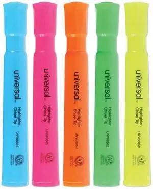 Universal UNV08860 Desk Highlighters, Chisel Tip, Assorted Colors, 5/Set