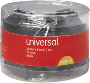Universal UNV11124 Binder Clips in Dispenser Tub, Medium, Black/Silver, 24/Pack
