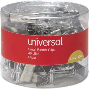 Universal UNV11240 Binder Clips in Dispenser Tub, Small, Silver, 40/Pack