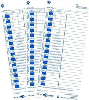 Pyramid Time Systems 35100-10F Genuine Time Cards for Use with All Side-Loading Time Clocks (Pack of 100)