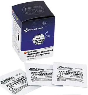 First Aid Only FAE-4002 Antiseptic Cleansing Wipes, 10/Box