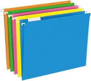 Pendaflex 81672 Reinforced Hanging Folders, 1/5 Tab, Letter, Glow Assorted, 25/Box