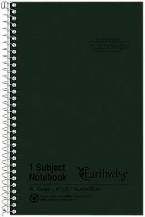 Ampad 25-400R Single Wire Notebook, Recycled, Size 8x5, 1 Subject ,Green Cover, Narrow Ruled, Not 3 Hole Punched