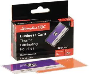 51005CF GBC UltraClear Thermal Laminating Pouches, 5 mil, 3.69" x 2.19", Gloss Clear, 100/Box