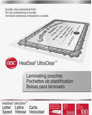 3200587B GBC UltraClear Thermal Laminating Pouches, 5 mil, 9" x 11.5", Gloss Clear, 100/Box
