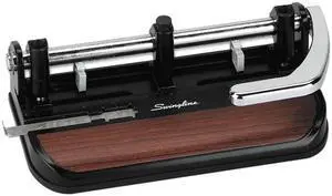Swingline A7074400F 40-Sheet Heavy-Duty Lever Action 2-to-7-Hole Punch, 11/32" Hole, Black/Woodgrain