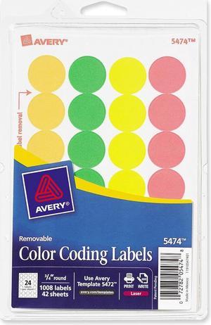 Avery Removable Color-Coding Labels, 0.75" Diameter, Assorted Neon Colors, 1,008 Labels (5474)