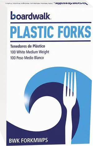 Boardwalk FORKMWPSCT Plastic Tableware, Mediumweight, Fork, White, 10 Boxes of 100/Carton