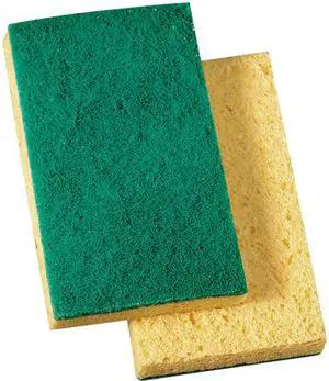 Boardwalk 74BWK MD Scrubbing Sponge, Medium Duty, 6.10" x 3.60" x 0.75", Yellow/Green, Individually Wrapped, 20/Carton