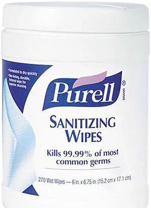 PURELL 911306CT - Sanitizing Hand Wipes, 6 x 6 3/4", White, 270/Canister, 6 Canisters/Carton