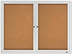 Quartet 2124 Enclosed Cork Bulletin Board for Outdoor Use, 4' x 3', 2 Door, Aluminum Frame