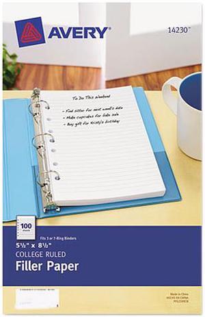 Avery 14230 Mini Binder Filler Paper, College Ruled, 5.50" x 8.50", 100 Sheets