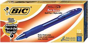 BIC VLGB11BE Velocity Retractable Ballpoint Pen, Blue Ink, 1.6mm, Bold, Dozen