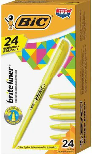 BIC BL241-YW Brite Liner Highlighter, Chisel Tip, Yellow, 24/Pack