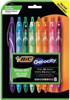 BIC RGLCGAP81-AST Gel-ocity Quick Dry Retractable Gel Pen, 0.7mm, Assorted Ink/Barrel, 8/Pack