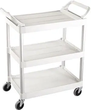 Rubbermaid Commercial RCP 3424-88 OWH 3-Shelf Service Cart, 200-lb Cap., 18 5/8w x 33 5/8d x 37 3/4h, Off-White