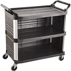 Rubbermaid Commercial RCP 4093 BLA Utility Cart With Enclosed End Panels On 3 Sides, Black