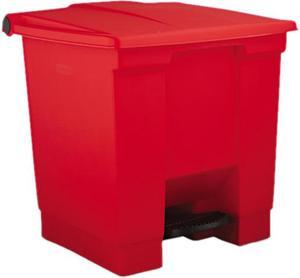 Rubbermaid Commercial RCP 6143 RED Step-On Waste Container, Square, Plastic, 8 gal., Red