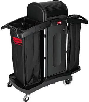 Rubbermaid Commercial RCP 9T78 High-Security Housekeeping Cart, 2-Shelf, 22w x 51 3/4d x 53 1/2h, BK/SR