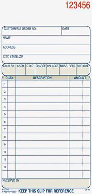Adams TC3705 Carbonless Sales Order Book, Three-Part Carbonless, 3 1/4 x 7 1/8, 50 sheets