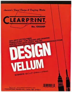 ClearPrint 10001410 Design Vellum Paper, 16 lbs., White, 8.50" x 11.00", 50 Sheets/Pad