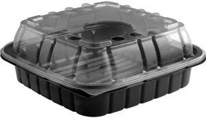 Anchor Packaging 4118501 Crisp Food Technologies Combo CF85321/CFL85 Black 1-Comp Square Container and Clear Anti-Fog Lid