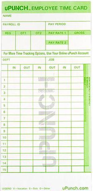 uPunch HN1000 Time Cards for Use with the HN1000 Time Clock - 2 pack (100 cards)