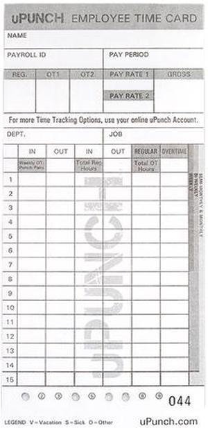 uPunch HN4000 Time Cards for Use with the HN4000 Time Clock - 1 pack (50 cards)