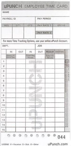 uPunch HN4000 Time Cards for Use with the HN4000 Time Clock - 2 pack (100 cards)