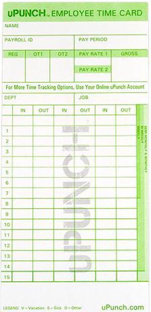 uPunch HN1000 Time Cards for Use with the HN1000 Time Clock - 1 pack (50 cards)