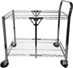 Bostitch BSAC-LG-CHROME Stowaway Folding Carts, 2 Shelves, 35w x 37.25d x 22h, Chrome, 250 lb Capacity