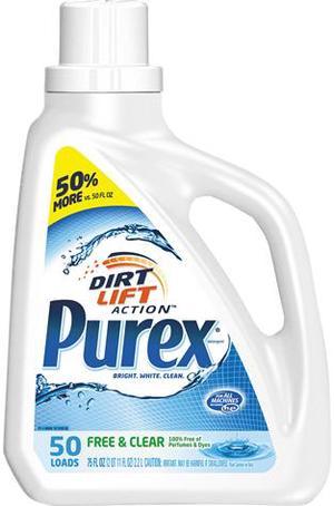 Purex 10024200060401 Free and Clear Liquid Laundry Detergent, Unscented, 75 oz. Bottle, 6/Carton
