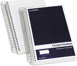 Tops 63859 5-Subject Notebook, 9.5 in x 6 in , Kraft Dividers, White