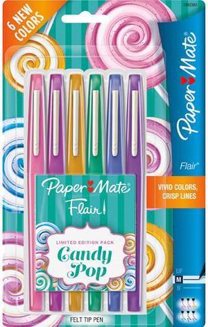 Paper Mate 1982365 Flair Candy Pop Limited Edition Felt Tip Pen Medium Pen Point Assorted 6  Pack