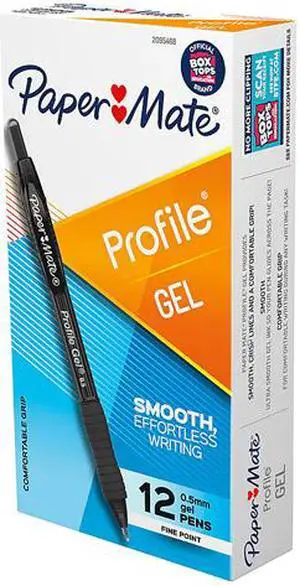 Paper Mate 2095468 Profile Retractable Gel Pen, Fine 0.5 mm, Black Ink, Translucent Black Barrel, Dozen