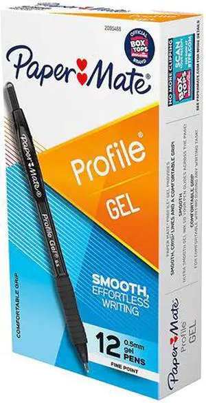 Paper Mate 2095465 Profile Retractable Gel Pen, Bold 1 mm, Black Ink, Translucent Black Barrel, Dozen
