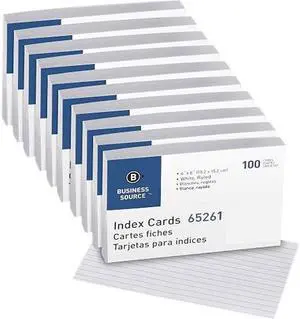 Business Source 65261BX Ruled White Index Cards, 4.00" x 6.00", 1000 / Box