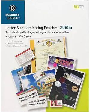 20855BD Business Source 5 mil Clear Laminating Pouches, Pre-trimmed - Clear