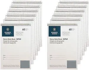 Business Source 26740PK Wirebound Steno Notebook 60-Sheet 6.00" x 9.00", White Paper 12 / Pack