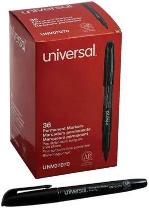 Universal UNV07070 Pen-Style Permanent Marker, Fine Bullet Tip, Black, 36/Pack