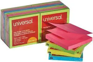 Universal UNV35617 Fan-Folded Self-Stick Pop-Up Notes, 3 x 3, Assorted Neon/Yellow, 100Sheet, 12/PK