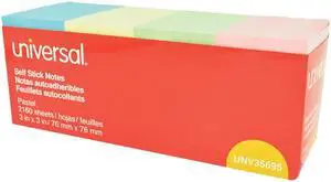 Universal UNV35695 Self-Stick Note Pads, 3" x 3", Pastel, 90-Sheet, 24 Pads/Pack