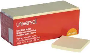 Universal UNV35693 Self-Stick Note Pads, 3" x 3", Yellow, 90-Sheet, 24/Pack