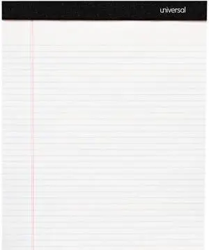 Universal UNV30630 Premium Ruled Writing Pads, Wide/Legal Rule, 8.5" x 11", White, 50 Sheets, 6/Pack