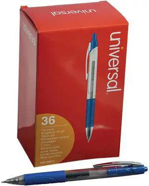 Universal UNV39911 Comfort Grip Retractable Gel Pen, 0.7mm, Blue Ink, Clear/Blue Barrel, 36/Pack Universal UNV39911 Comfort Grip Retractable Gel Pen, 0.7mm, Blue Ink, Clear/Blue Barrel, 36/Pack