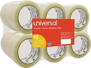 Universal UNV66100 Deluxe General-Purpose Acrylic Box Sealing Tape, 3" Core, 1.88" x 110 yds, Clear, 12/Pack